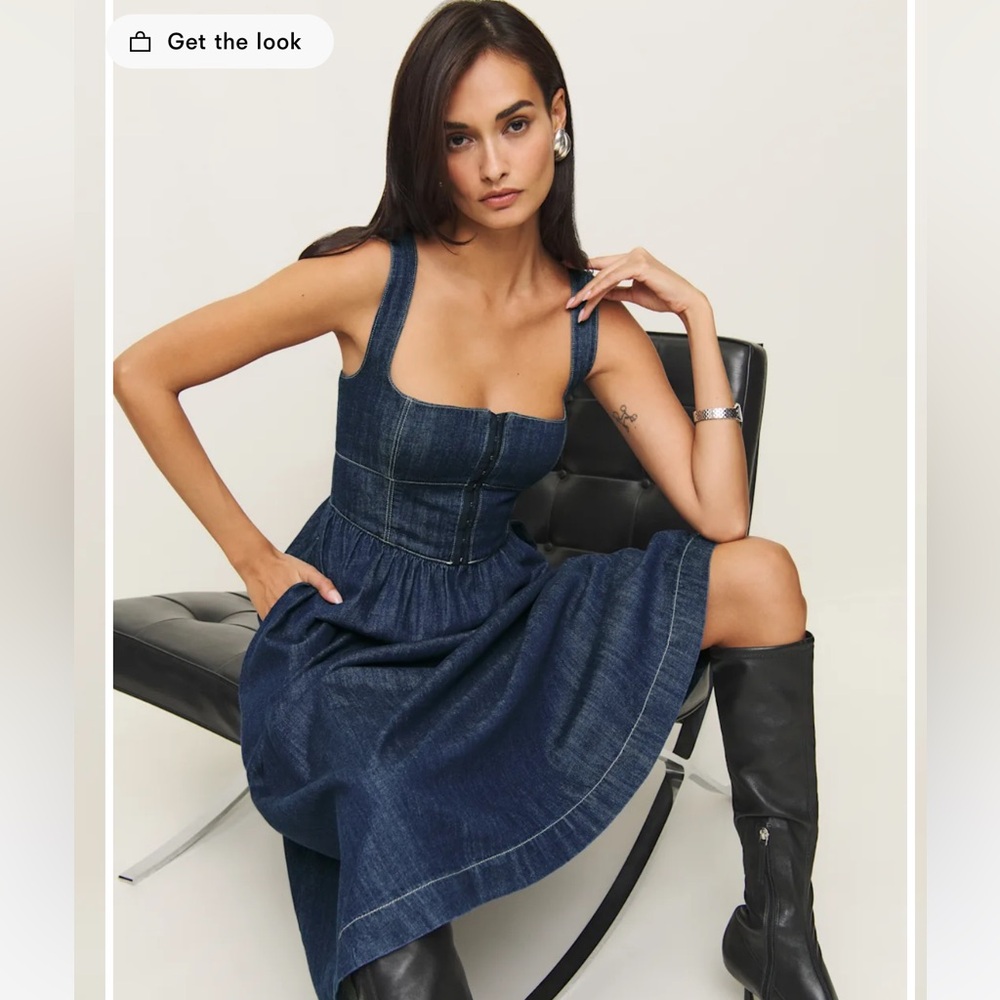 NWT Reformation Tagliatelle Denim Midi Dress Size 10